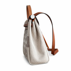 Hermès Herbag Zip 31 Écru Toile H Gris Chain D'Ancre Print / Fauve Vache Hunter Leather Palladium Hardware