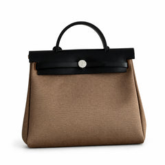 Hermès Herbag Zip 31 Beige Sable Plain Toile H / Noir Vache Hunter Leather Palladium Hardware