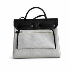 Hermès Herbag Zip 31 Écru Toile H Gris Chain D'Ancre Print / Noir Vache Hunter Leather Palladium Hardware