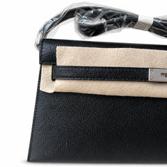 Hermès Kelly Shoulder Noir & Craie Two-Tone Epsom Palladium Hardware