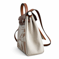 Hermès Herbag Zip 31 Écru Toile H Fauve H Geometric Stripe Print / Fauve Vache Hunter Leather Palladium Hardware