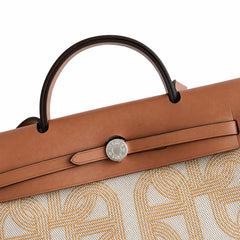 Hermès Herbag Zip 31 Écru Toile H Gold Chain D'Ancre Print / Fauve Vache Hunter Leather Palladium Hardware