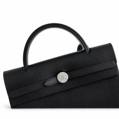 Hermès Herbag Zip 31 Noir Plain Toile H / Noir Vache Hunter Leather Palladium Hardware