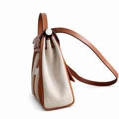 Hermès Herbag Zip 31 Écru Toile H Fauve H Vertical Stripe Print / Fauve Vache Hunter Leather Palladium Hardware