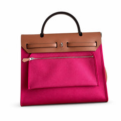 Hermès Herbag 31 Fuchsia Canvas & Caramel Calf Leather Palladium Hardware