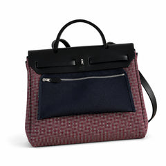 Hermès Herbag Zip 31 Rouge Grenat Mini Grid Toile H / Noir Vache Hunter Leather Palladium Hardware