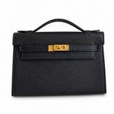 Kelly Pochette 22 Veau Epsom, Noir, Gold Hardware