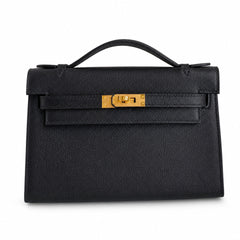 Kelly Pochette 22 Veau Epsom, Noir, Gold Hardware