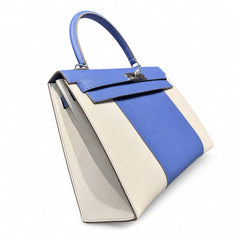 Hermès Kelly Flag Sellier 32 Craie & Blue Agate Epsom Calf Leather Palladium Hardware