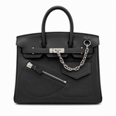 Birkin 25 Rock Black Leather Multi-Pocket Handbag with Chain