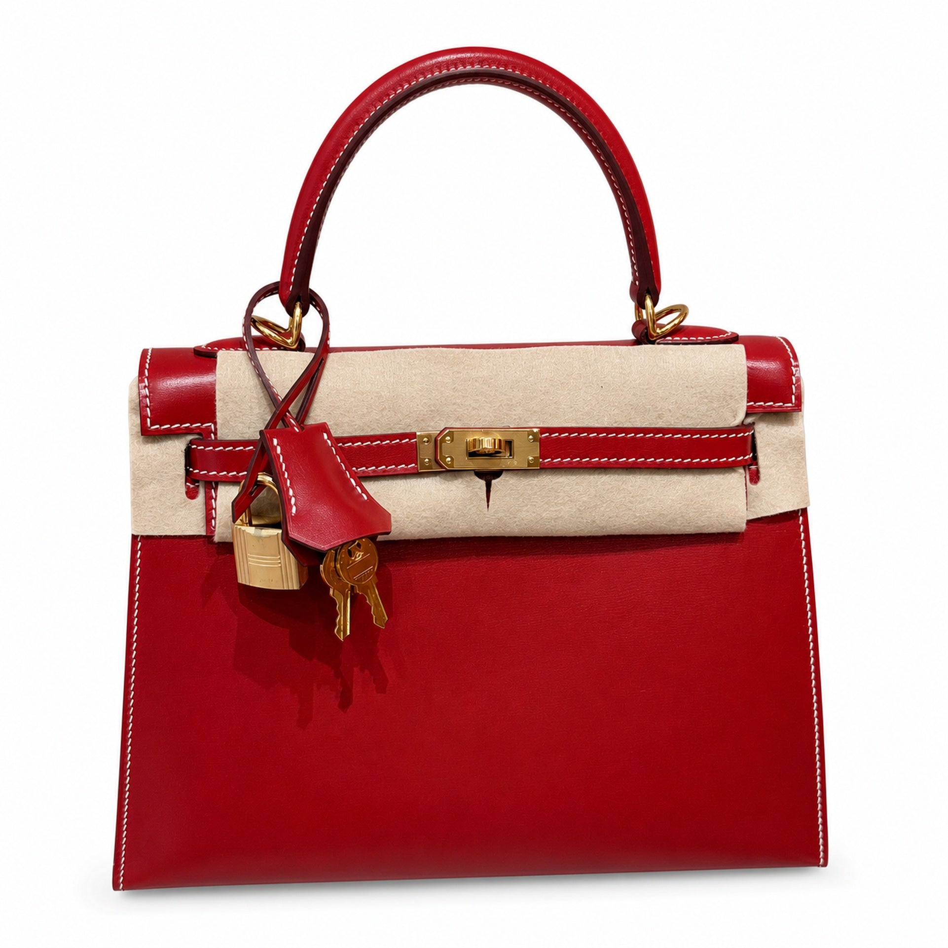 Hermès Kelly Color: 5x/Rouge piment Size: 25*17*7cm Leather: Box From France Hardware: gold Kelly 25, chili red-white thread, bright cowhide imported from France, gold buckle, high-end handmade exclus