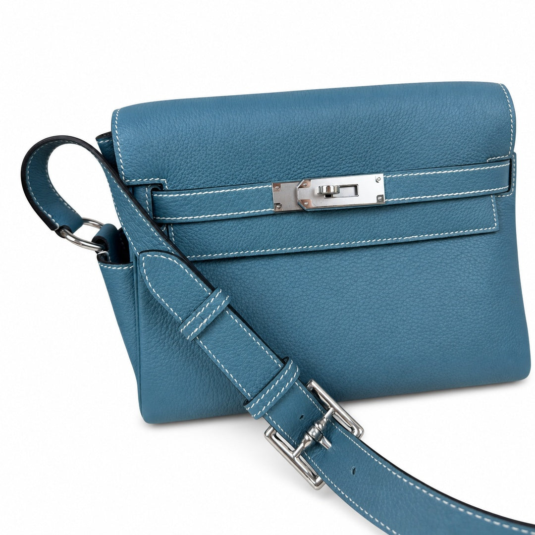 Kelly Messenger PM 27 Veau Togo, Bleu Jean, Palladium Hardware