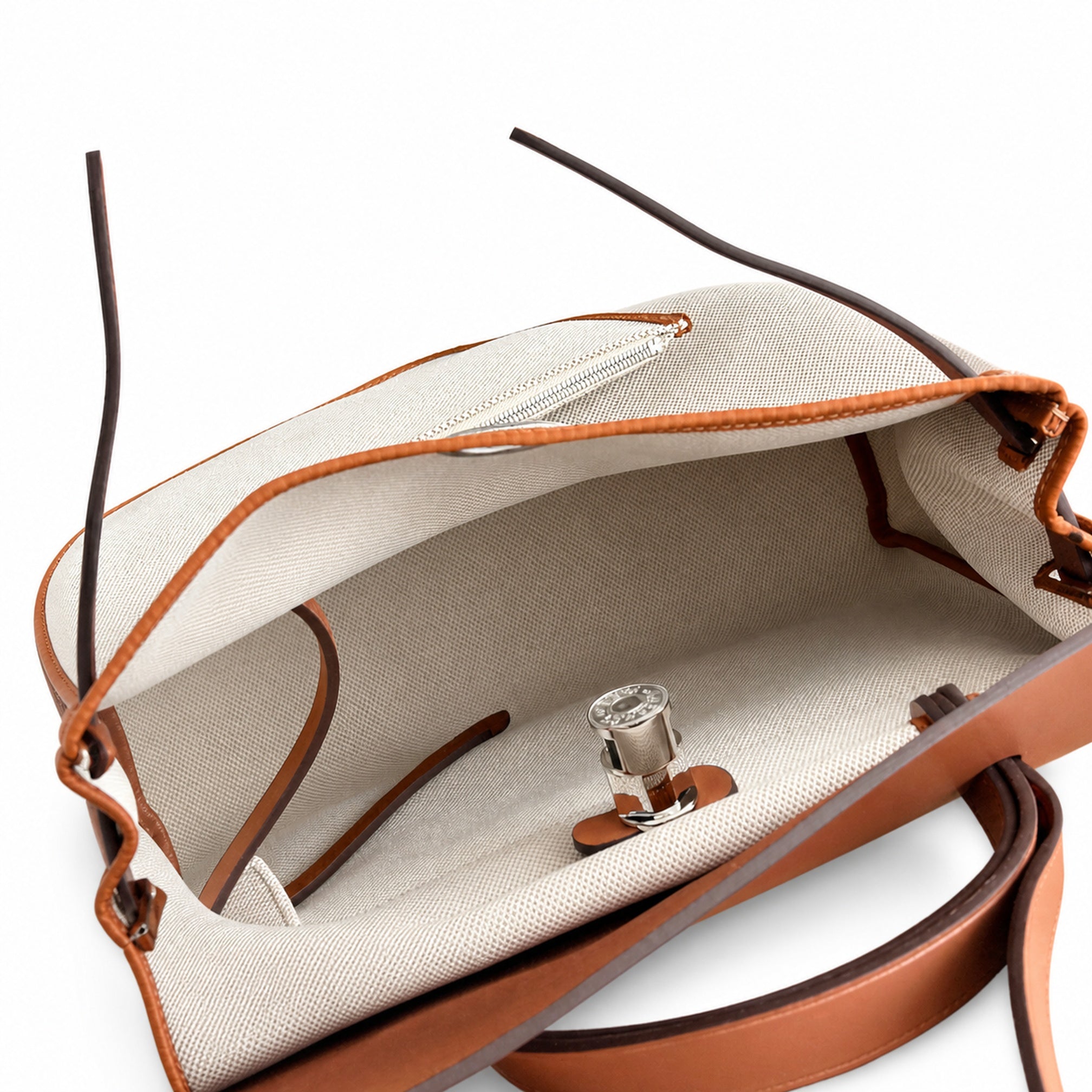 Hermès Herbag Zip 31 Écru Plain Toile H / Fauve Vache Hunter Leather Palladium Hardware