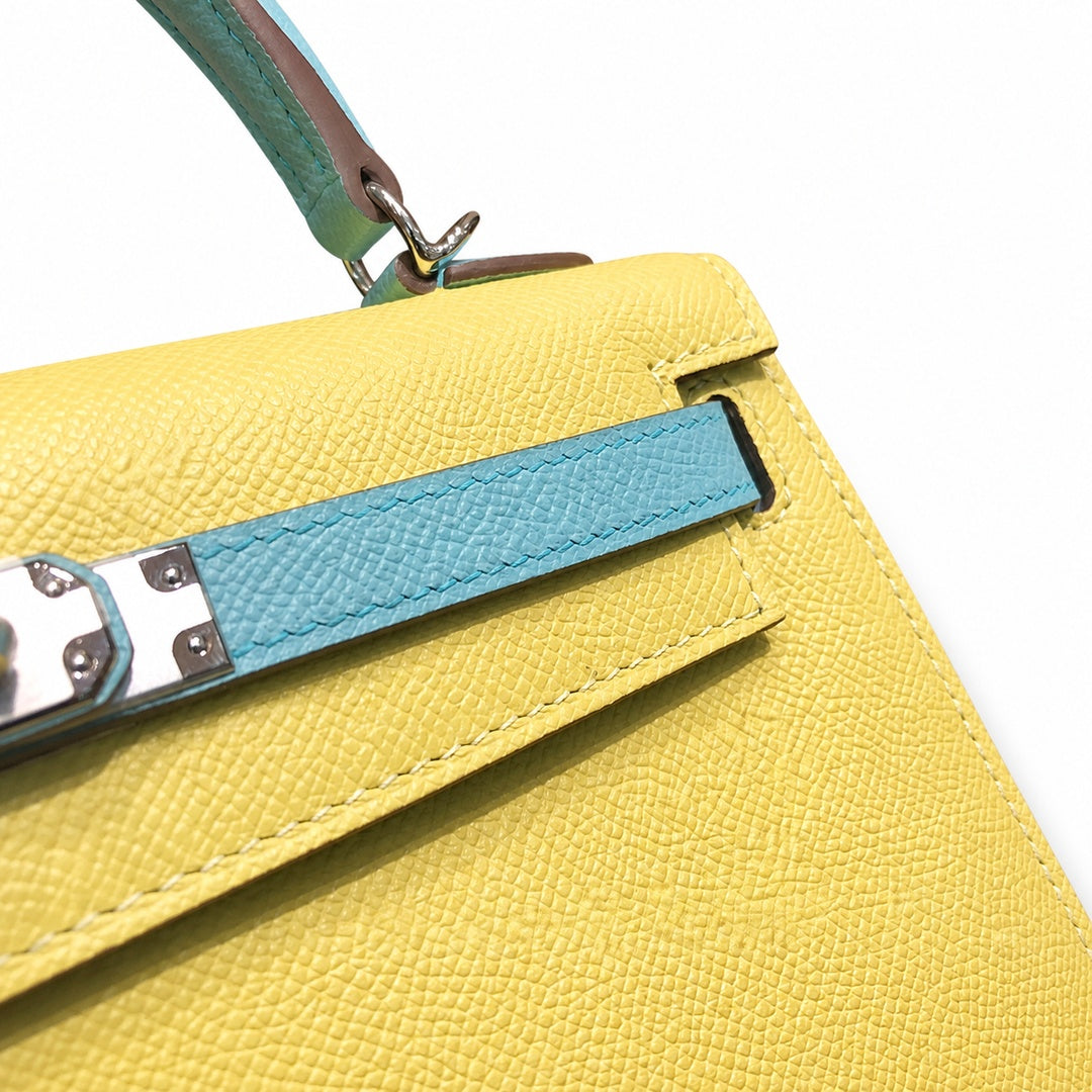 Hermès Kelly II 28cm Soufre × Blue Atoll Color Matching Epsom Calf Leather Palladium Hardware