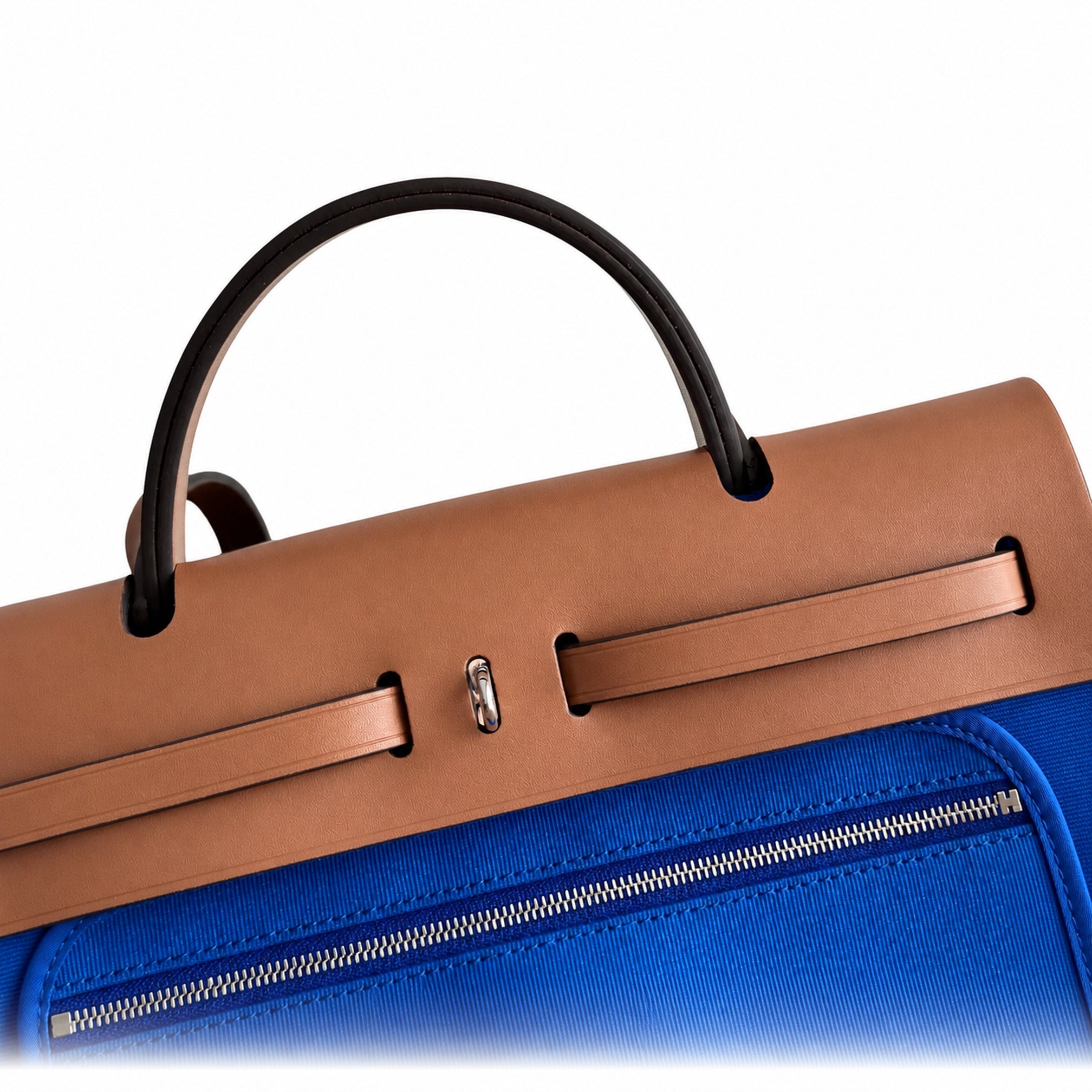 Hermès Herbag Zip 31 Bleu Royal Toile H / Fauve Vache Hunter Leather Palladium Hardware