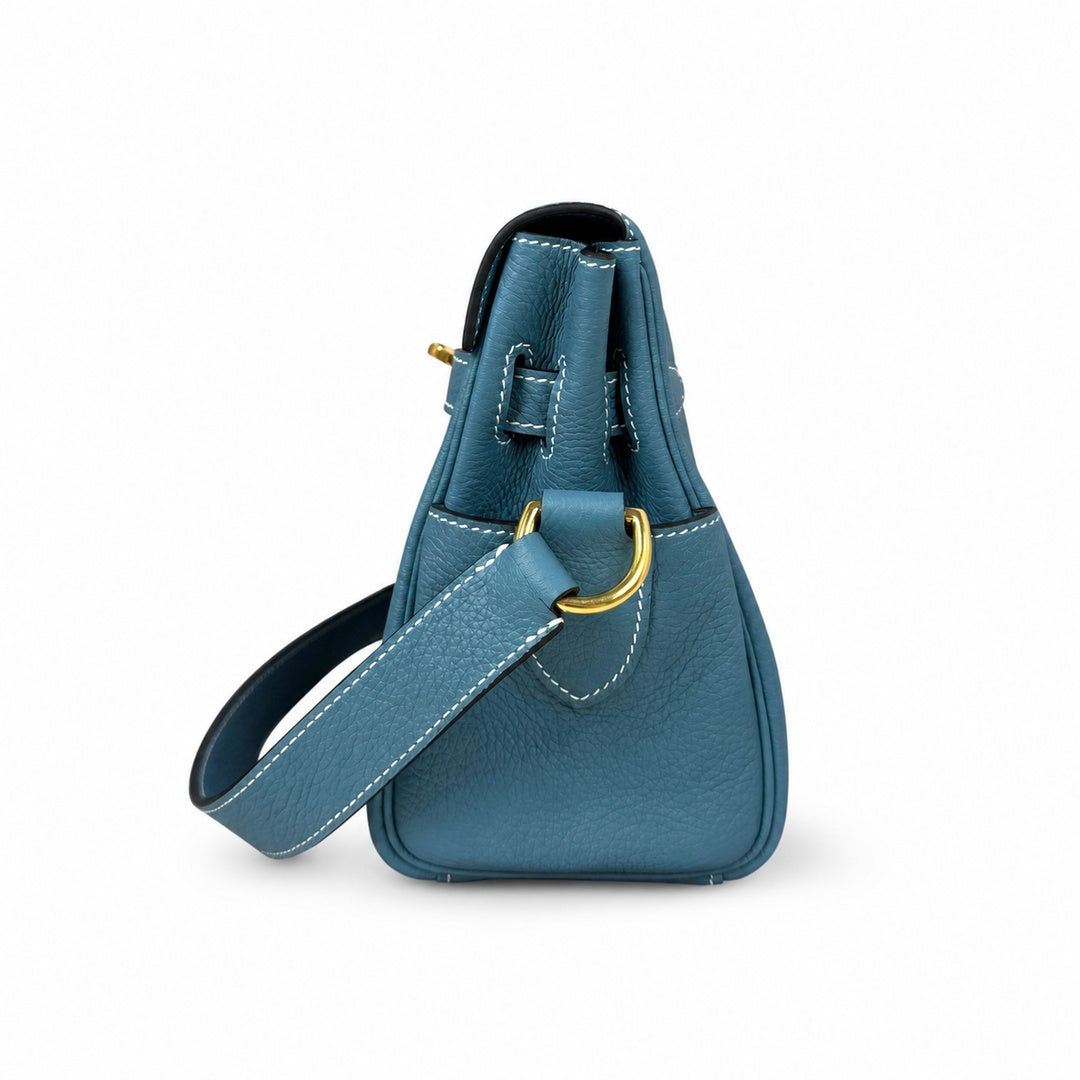 Kelly Messenger PM 27 Veau Togo, Bleu Jean, Gold Hardware