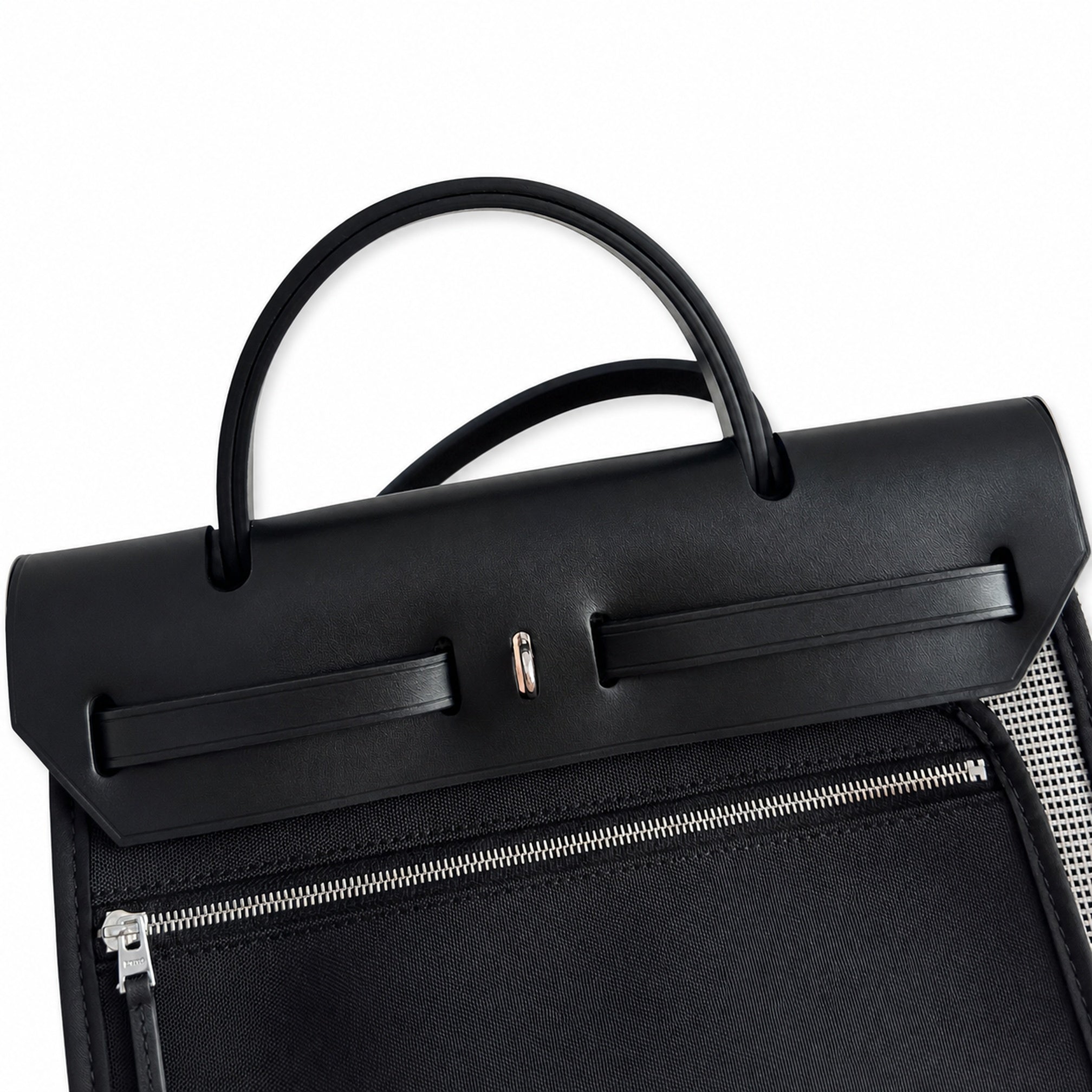 Hermès Herbag Zip 31 Écru Mini Grid Toile H / Noir Vache Hunter Leather Palladium Hardware
