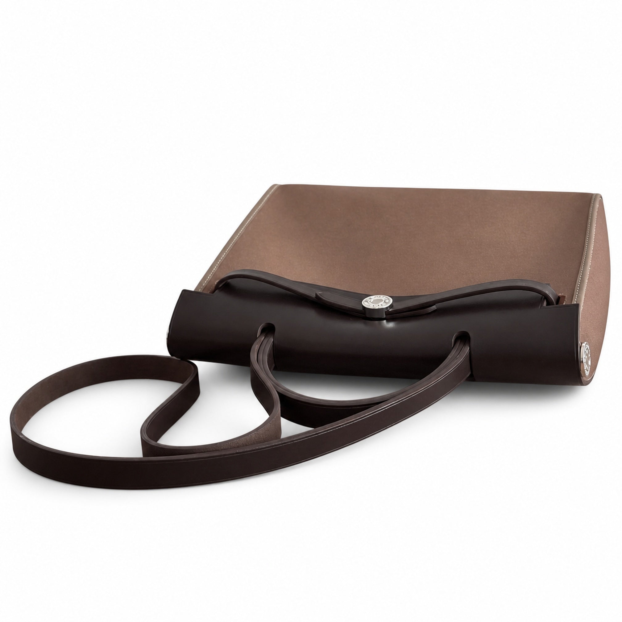 Hermès Herbag 31 Brown Suede & Black Calf Leather Palladium Hardware