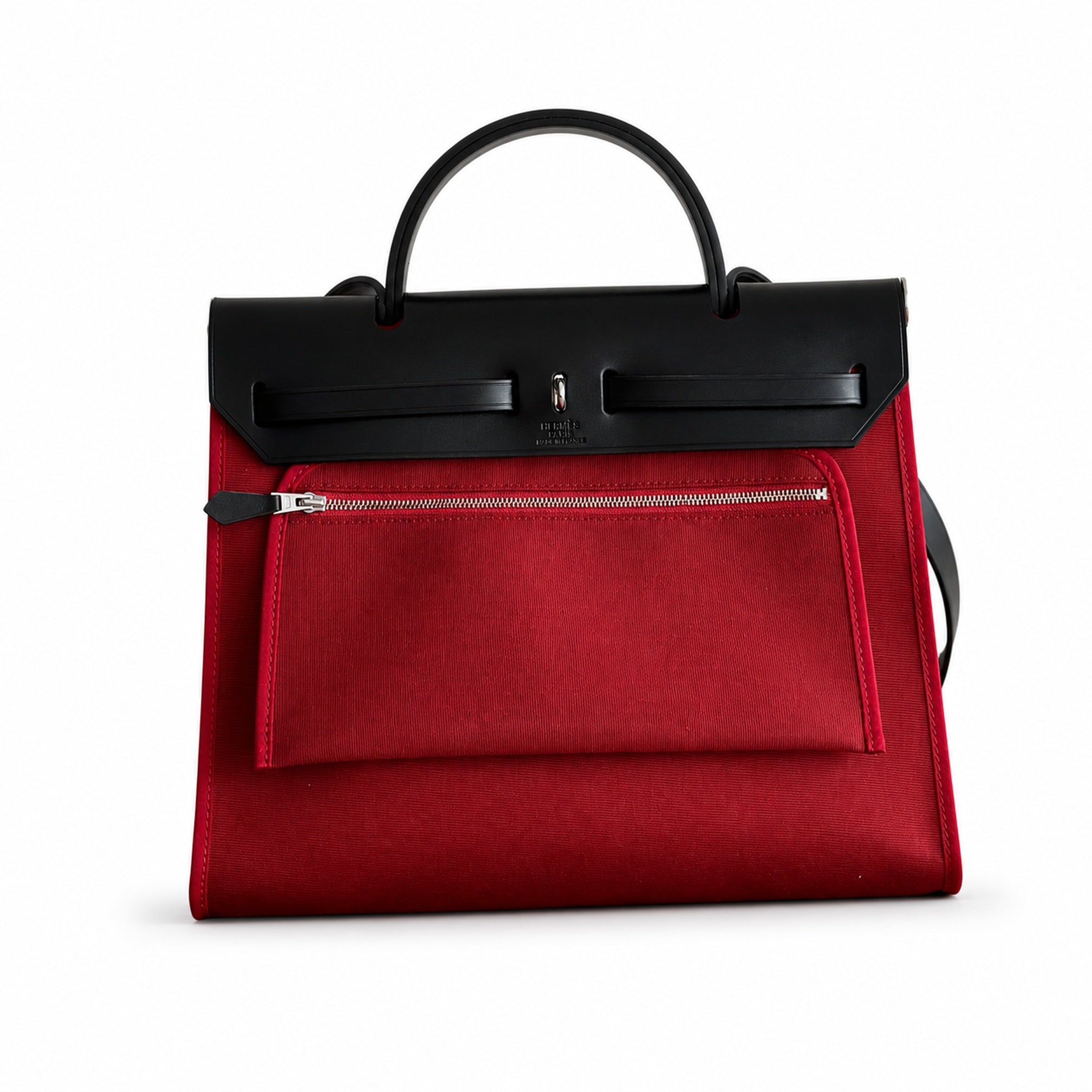 Hermès Herbag Zip 31 Berline Rouge Casaque Toile H / Noir Vache Calf Leather Palladium Hardware