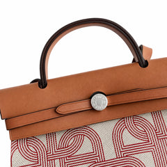 Hermès Herbag Zip 31 Écru Toile H Rouge Chain D'Ancre Print / Fauve Vache Hunter Leather Palladium Hardware