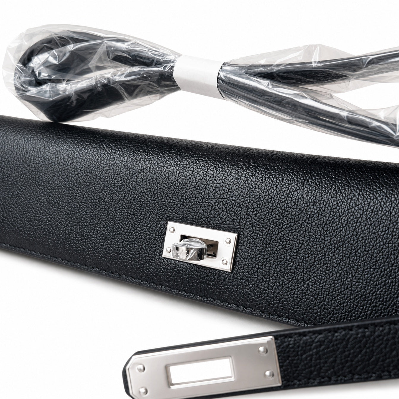 Hermès Kelly Shoulder Noir & Craie Two-Tone Epsom Palladium Hardware