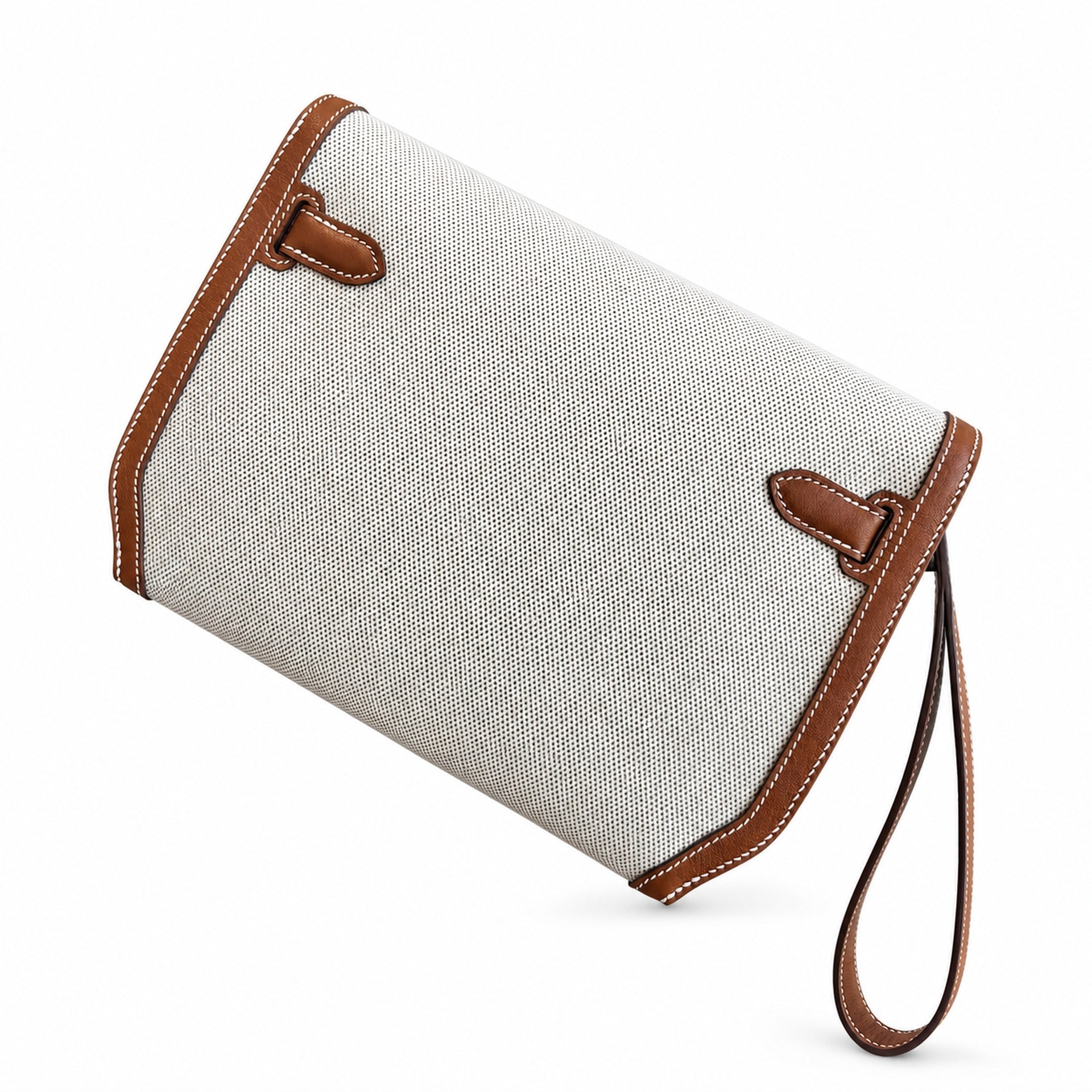 Hermès Kelly Dépêches 25 Ecru Toile Militaire / Fauve Swift Calf Leather Palladium Hardware
