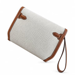 Hermès Kelly Dépêches 25 Ecru Toile Militaire / Fauve Swift Calf Leather Palladium Hardware
