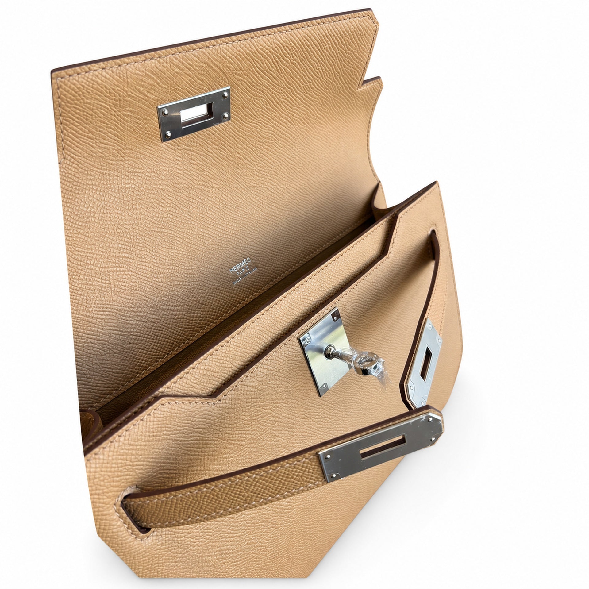 Hermès Kelly Dépêches 25 Fauve Epsom Calf Leather Palladium Hardware