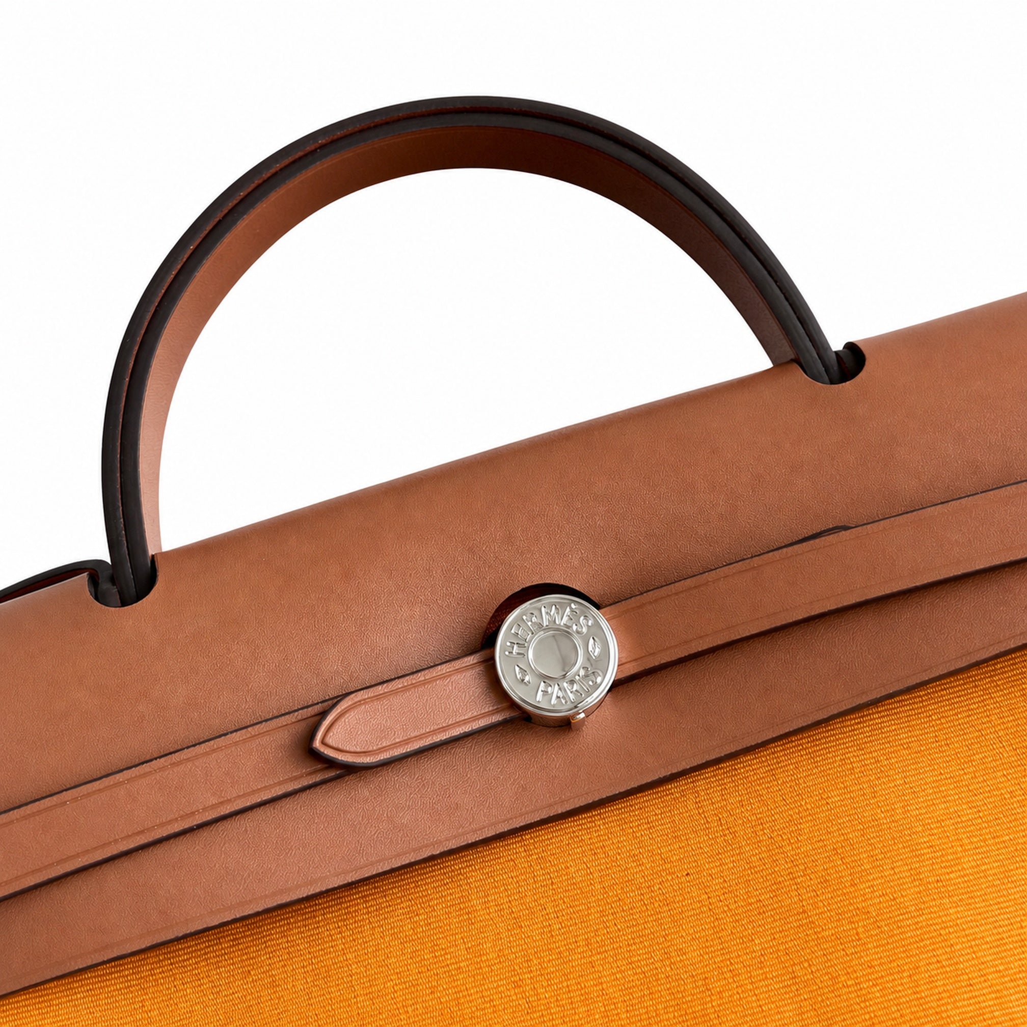 Hermès Herbag Zip 31 Orange Canvas & Caramel Calf Leather Palladium Hardware