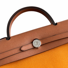 Hermès Herbag Zip 31 Orange Canvas & Caramel Calf Leather Palladium Hardware