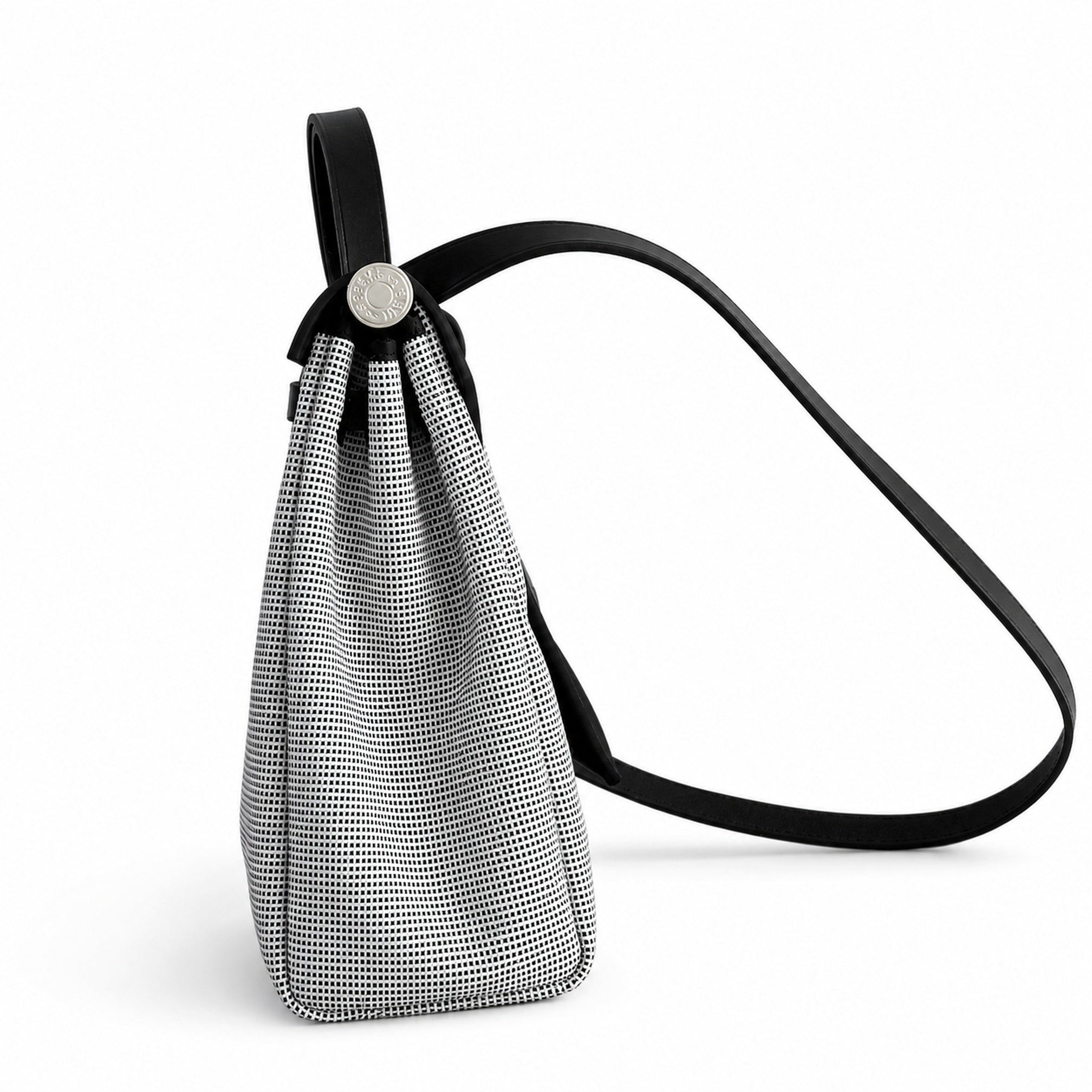 Hermès Herbag Zip 31 Écru Mini Grid Toile H / Noir Vache Hunter Leather Palladium Hardware