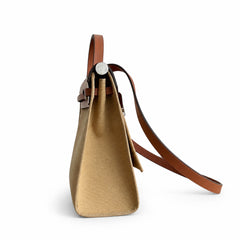Hermès Herbag 31 Khaki Canvas & Caramel Calf Leather Palladium Hardware