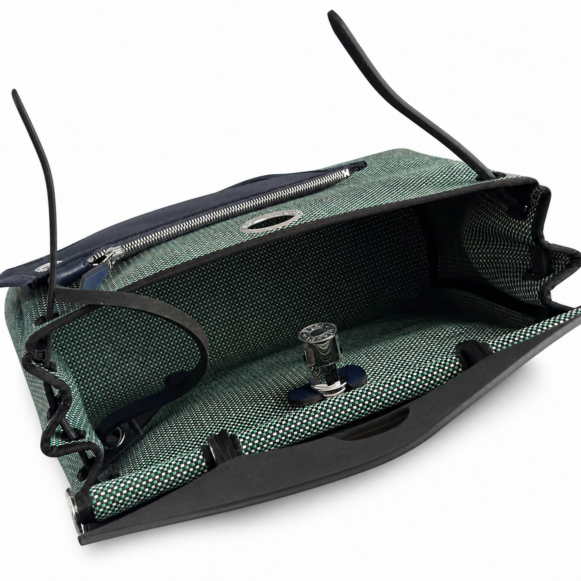 Hermès Herbag Zip 31 Vert Cypress Mini Grid Toile H / Bleu Marine Vache Hunter Leather Palladium Hardware