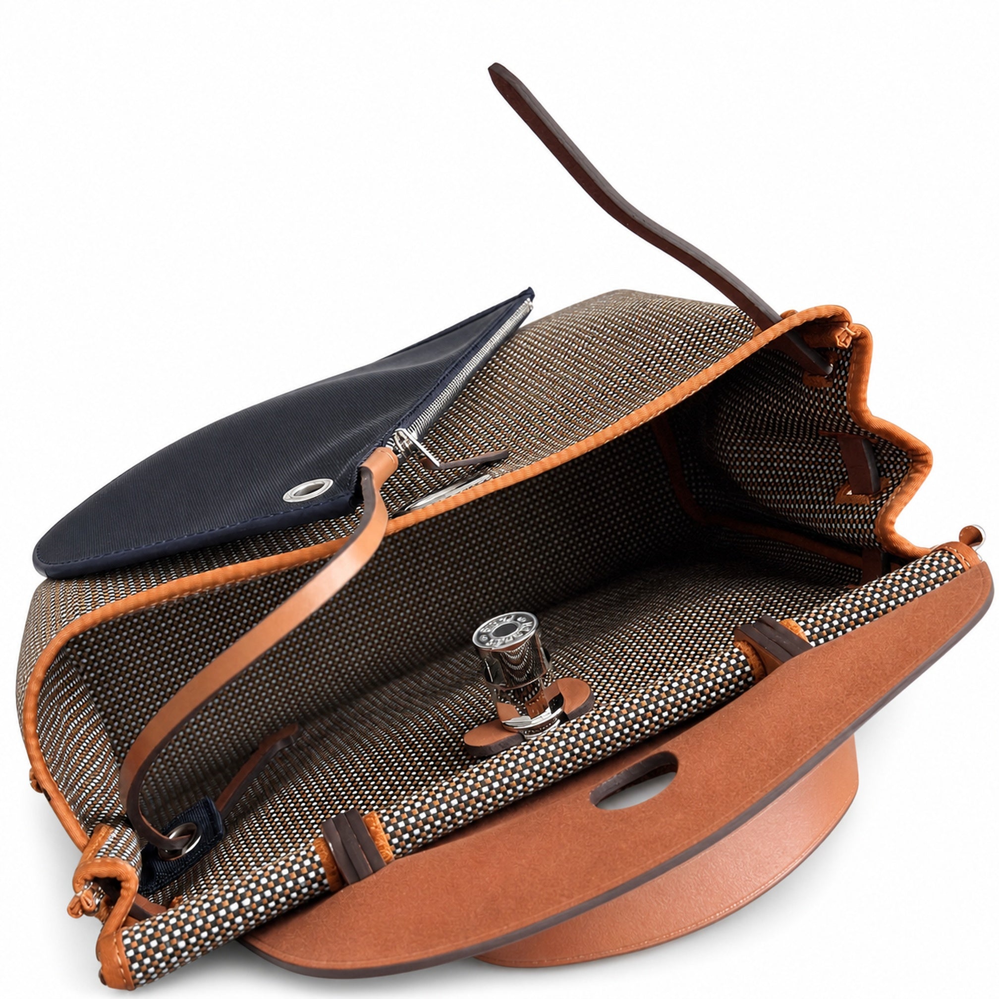 Hermès Herbag Zip 31 Brun Mini Grid Toile H / Fauve Vache Hunter Leather Palladium Hardware