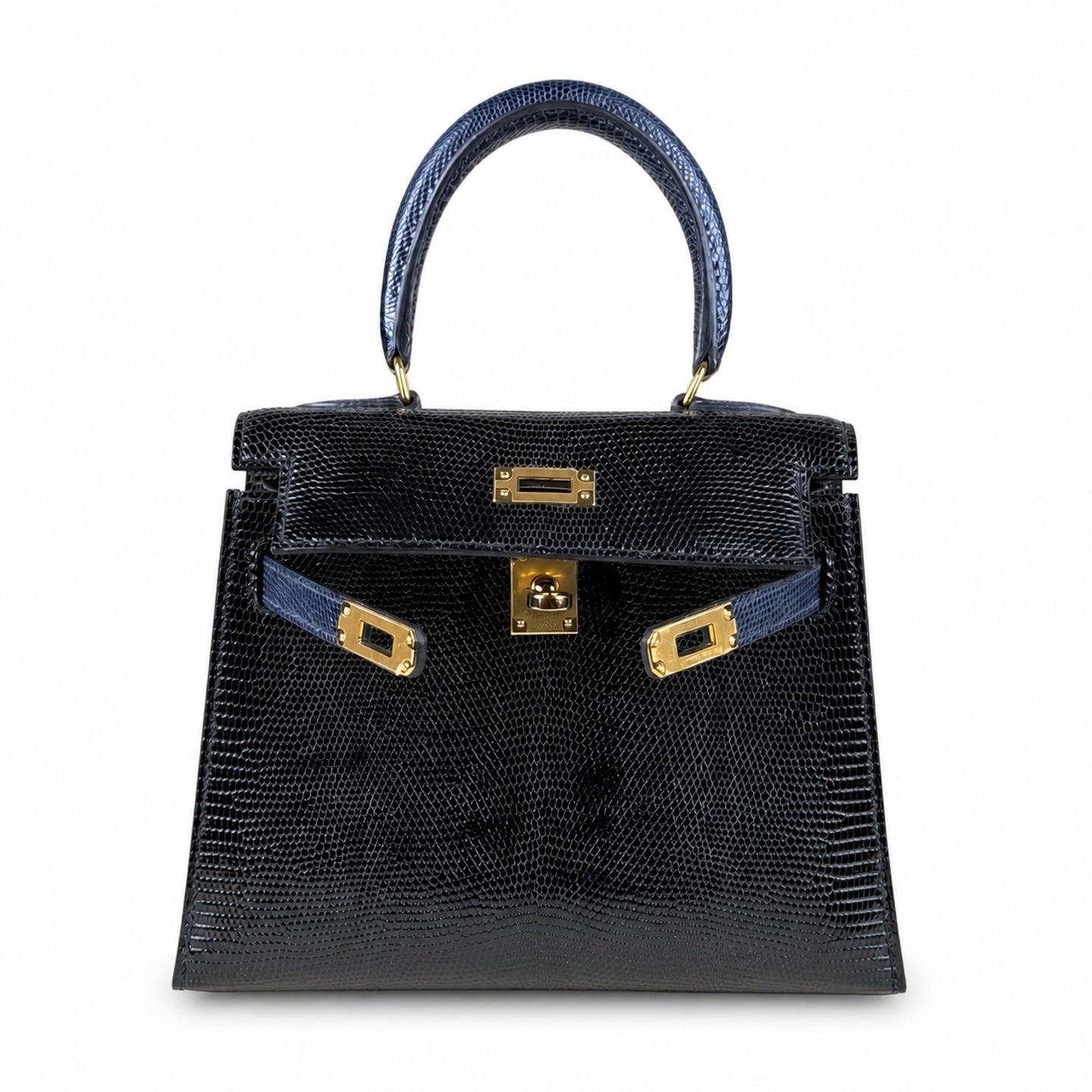 Hermès Mini Kelly 20 Black & Sapphire Blue Lizard Gold Hardware