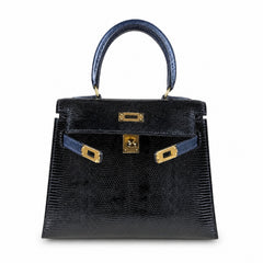 Hermès Mini Kelly 20 Black & Sapphire Blue Lizard Gold Hardware