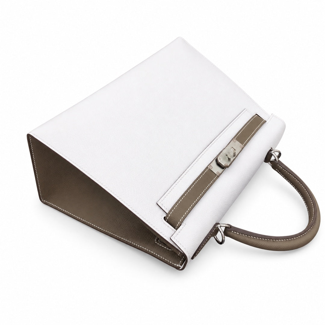 Hermès Kelly II 25cm Craie × Etoupe Color Matching Epsom Calf Leather Palladium Hardware