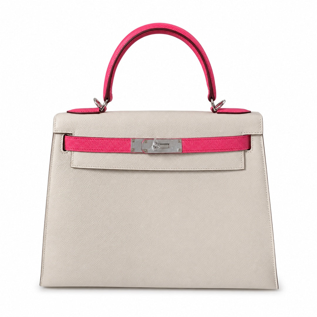 Hermès Kelly II 25cm Milkshake × Rouge Vif Color Matching Epsom Calf Leather Palladium Hardware