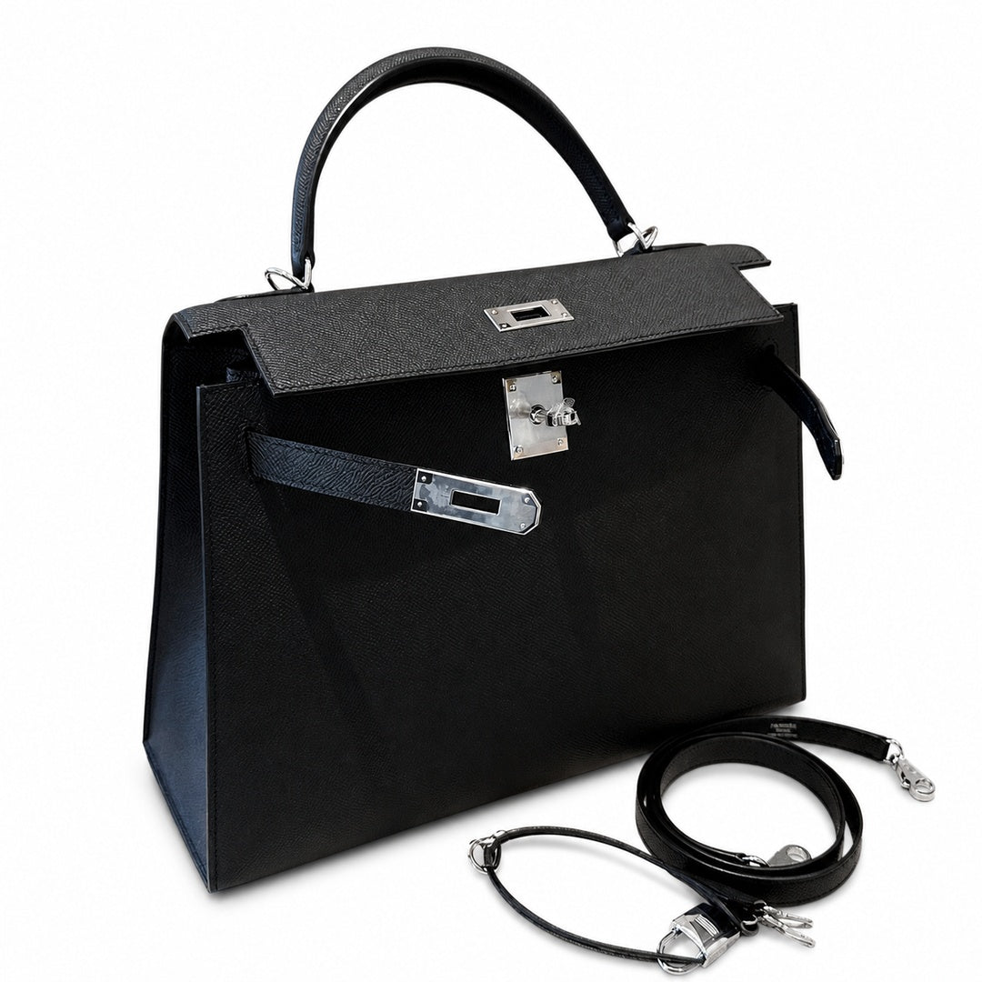 Hermès Kelly Sellier 32cm Noir Epsom Calf Leather Palladium Hardware
