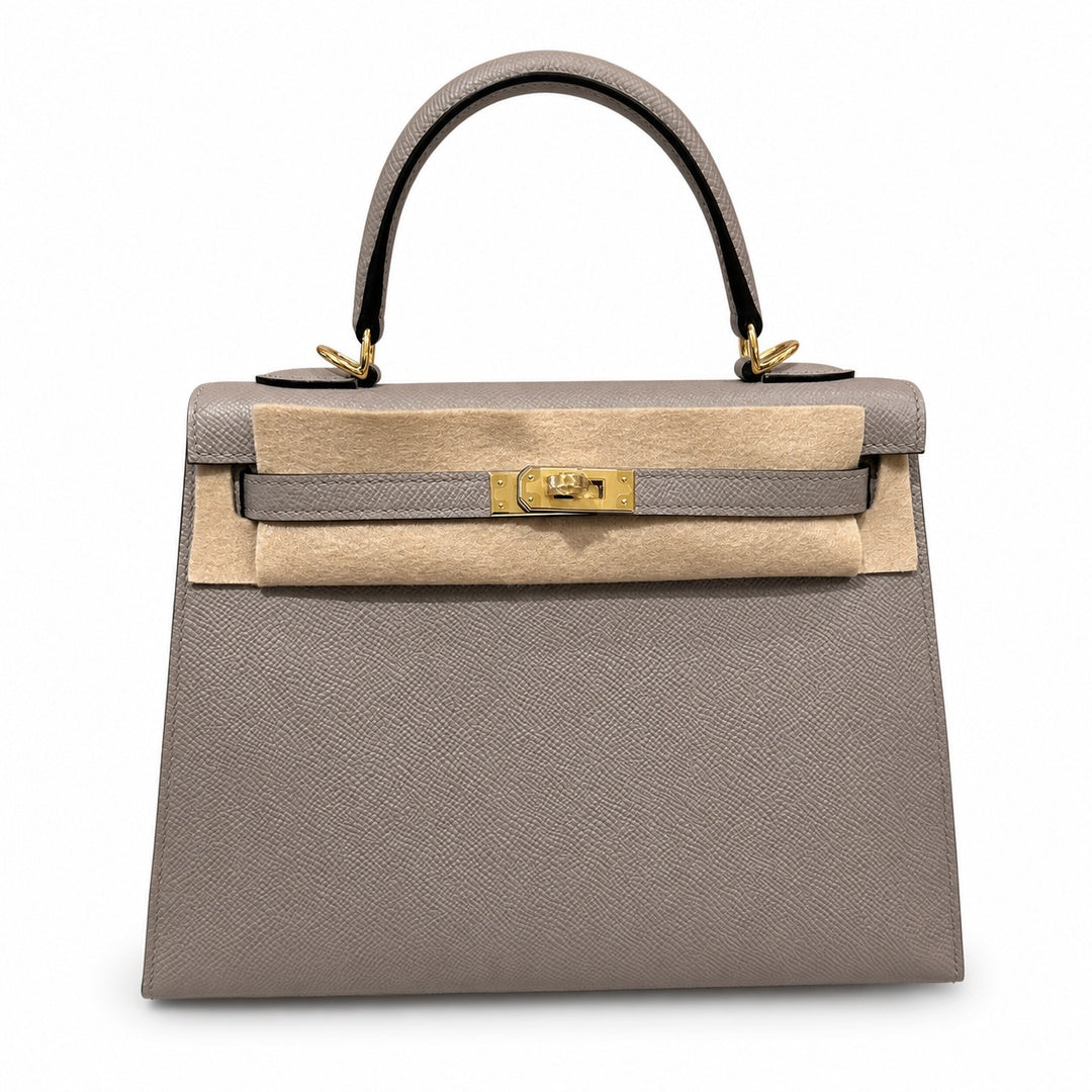 Hermès Kelly Sellier 25 Gris Asphalte Epsom Calf Leather Gold Hardware