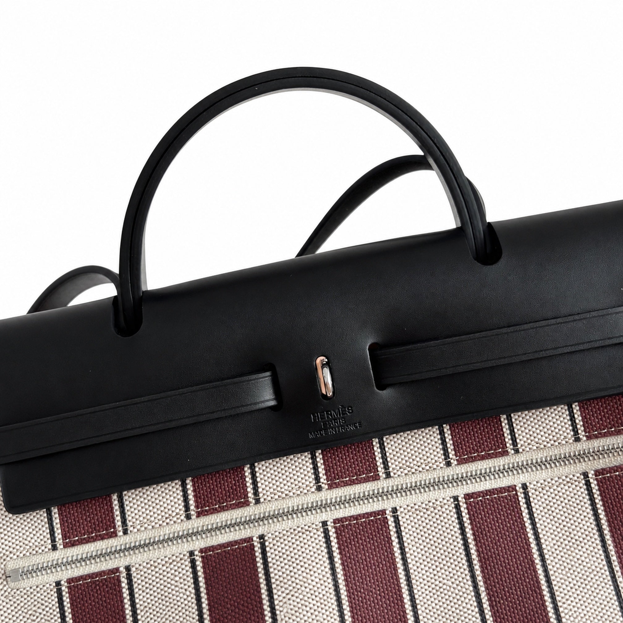 Hermès Herbag Zip 31 Écru Toile H Multicolor Vertical Stripe Print / Noir Vache Hunter Leather Palladium Hardware