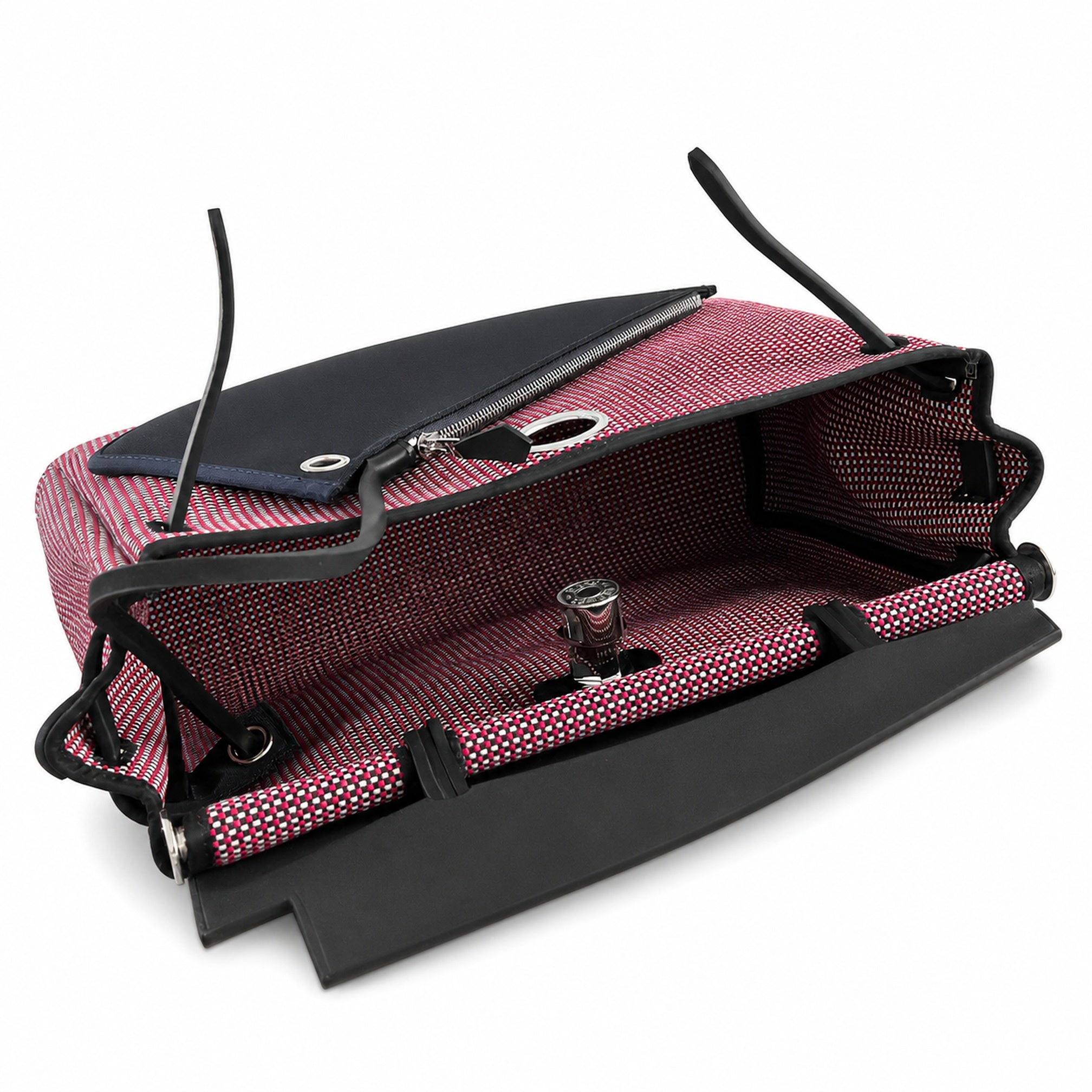 Hermès Herbag Zip 31 Rouge Grenat Mini Grid Toile H / Noir Vache Hunter Leather Palladium Hardware