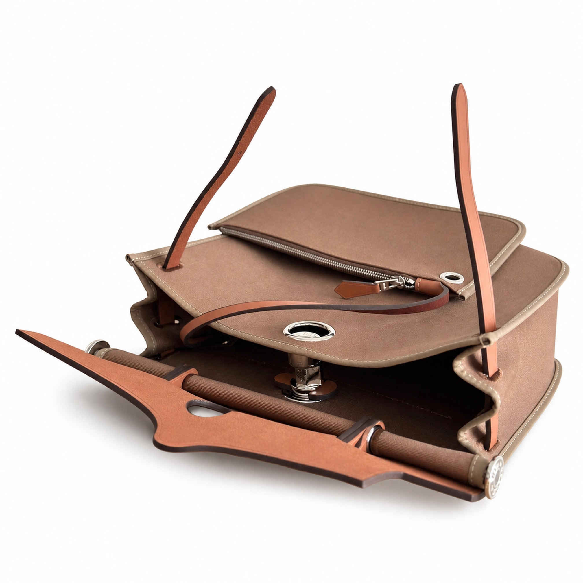 Hermès Herbag Zip 31 Etoupe Suede / Fauve Vache Hunter Leather Palladium Hardware