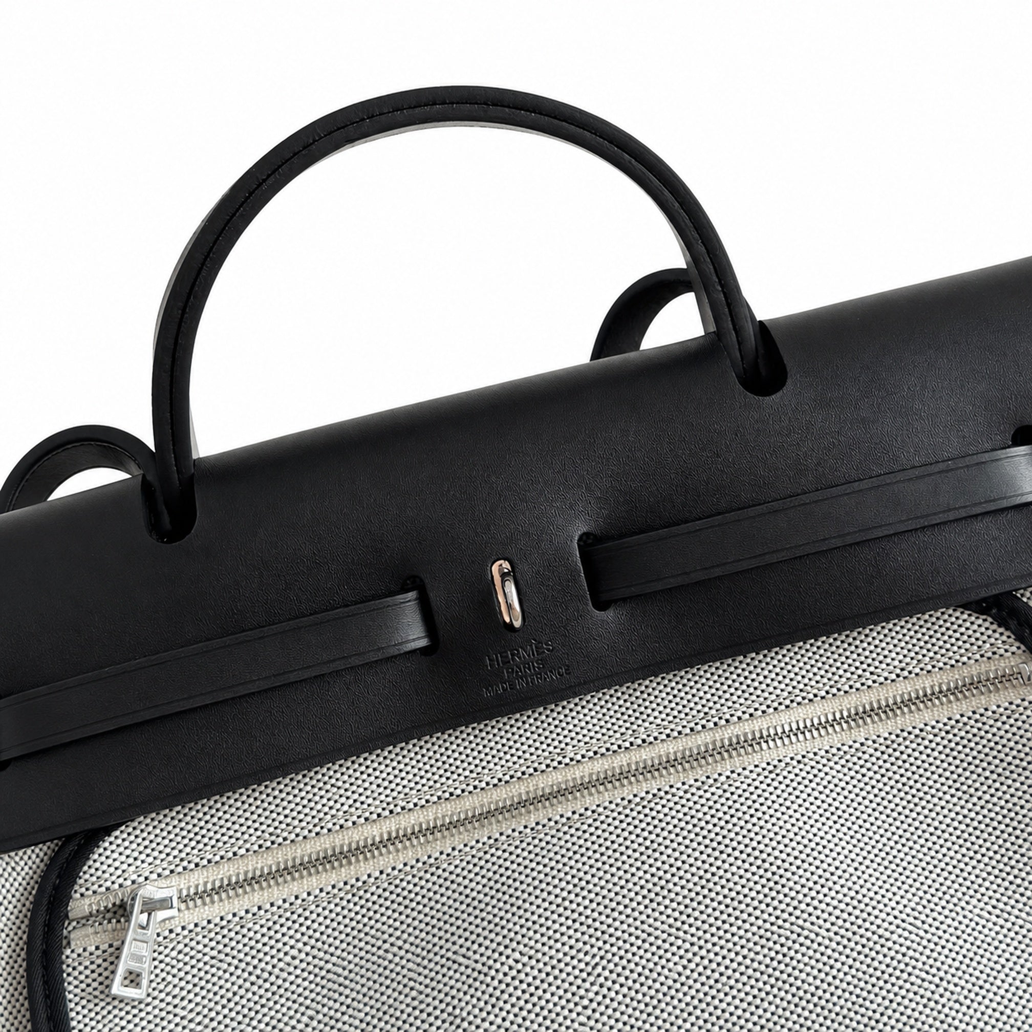 Hermès Herbag Zip 31 Écru Toile H Bleu Marine Chain D'Ancre Print / Noir Vache Hunter Leather Palladium Hardware