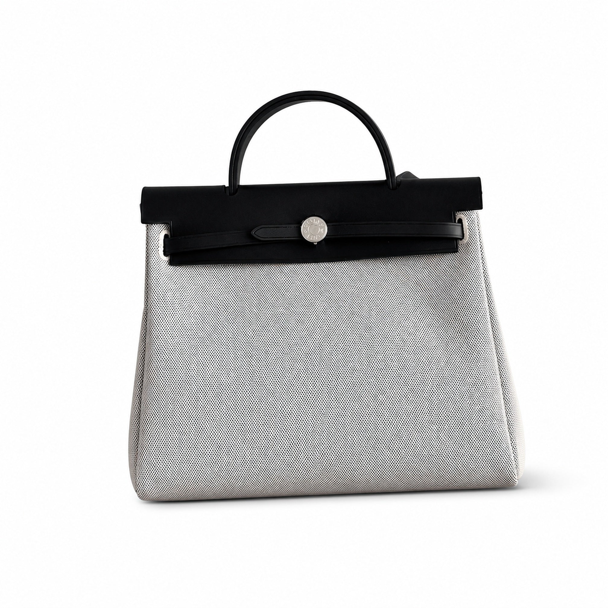 Hermès Herbag Zip 31 Gris Perle Plain Toile H / Noir Vache Hunter Leather Palladium Hardware