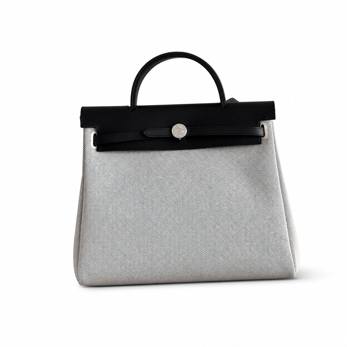 Hermès Herbag Zip 31 Gris Perle Plain Toile H / Noir Vache Hunter Leather Palladium Hardware