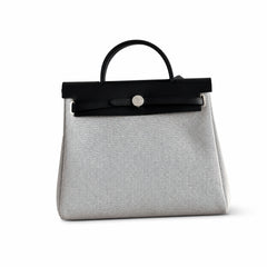Hermès Herbag Zip 31 Gris Perle Plain Toile H / Noir Vache Hunter Leather Palladium Hardware