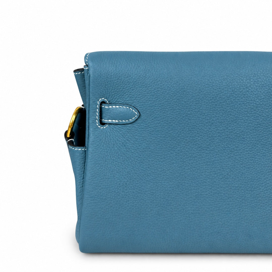 Kelly Messenger PM 27 Veau Togo, Bleu Jean, Gold Hardware
