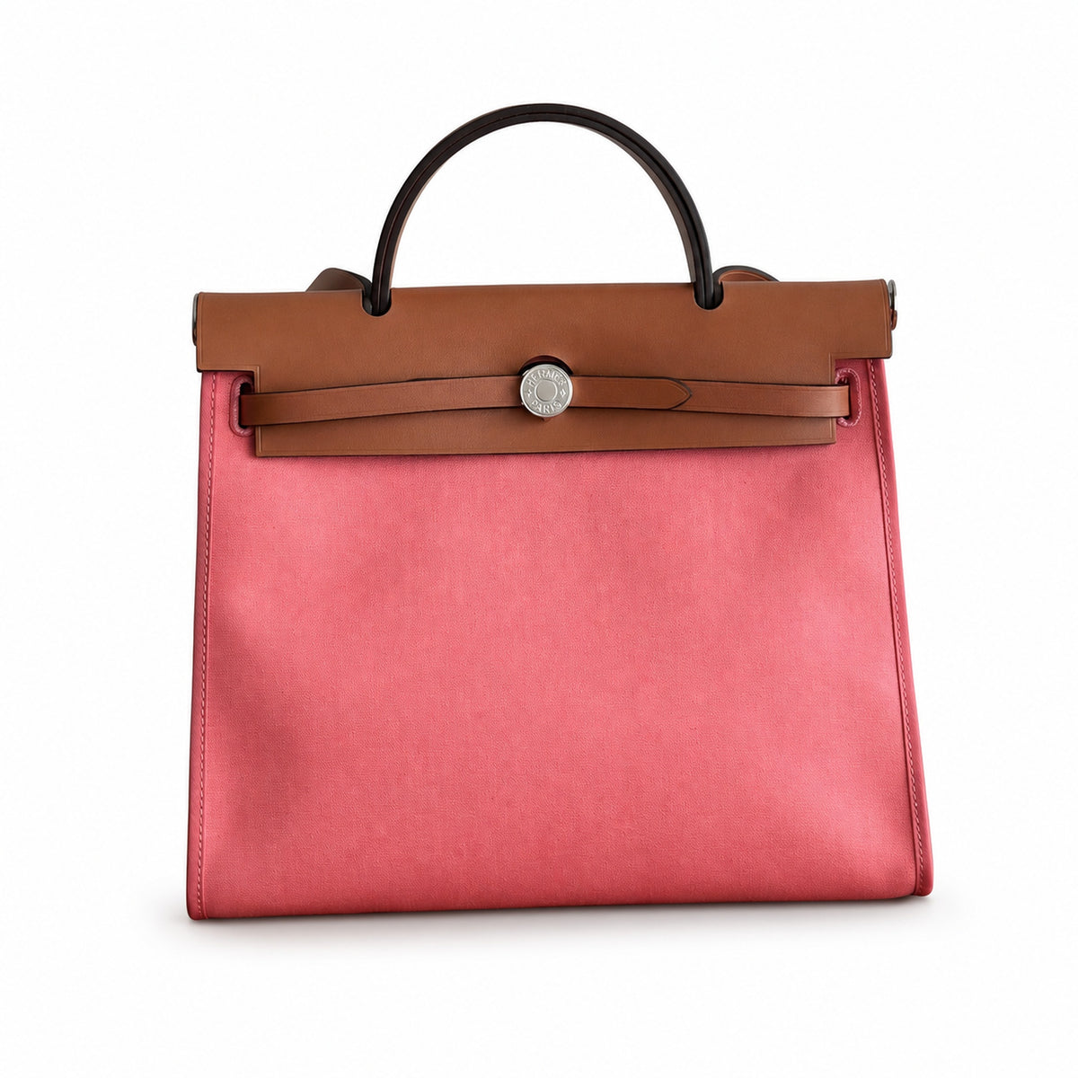 Hermès Herbag Zip 31 Rose Azalée Toile H / Fauve Vache Hunter Leather Palladium Hardware
