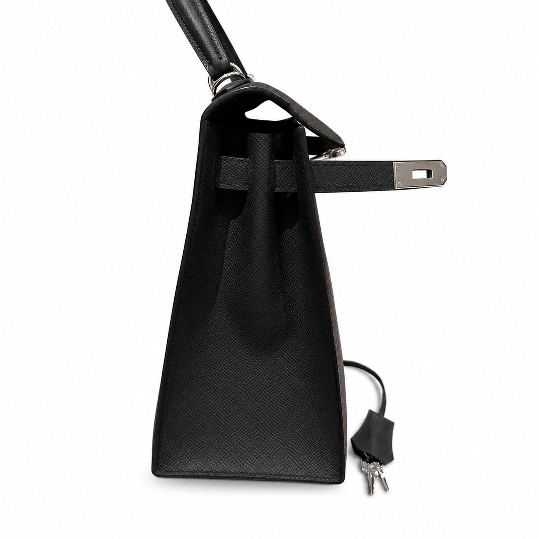 Hermès Kelly Sellier 32 Noir Epsom Calf Leather Palladium Hardware